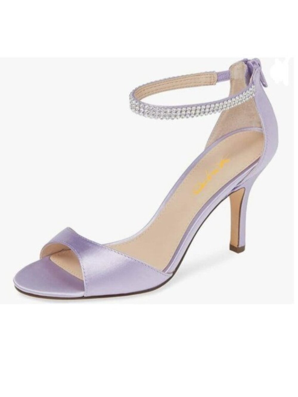 XYD Lavender Open Toe Rhinestones Ankle Strap Sandals Mid Heel Bridal Shoes